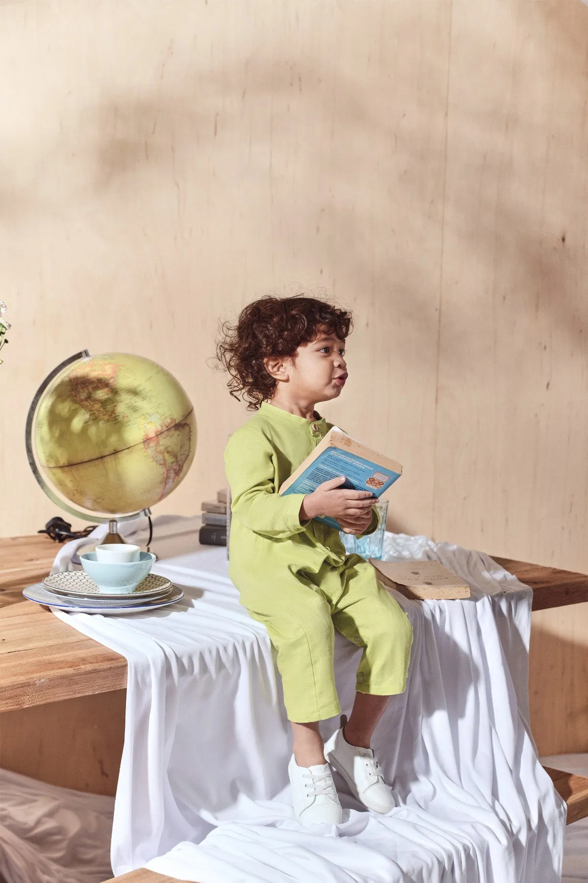 The Balik Babies Baju Melayu Jumpsuit - Lime Green