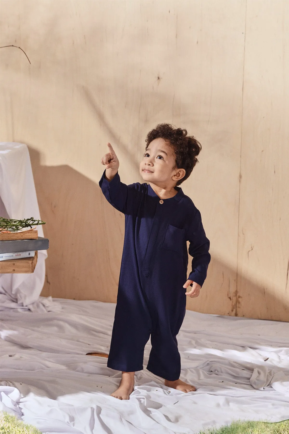 The Balik Babies Baju Melayu Jumpsuit - Navy Blue