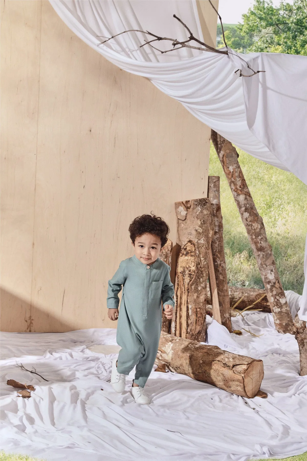 The Balik Babies Baju Melayu Jumpsuit - Vegan Green