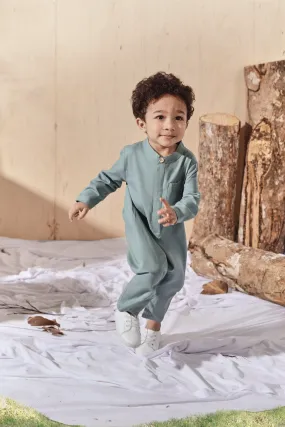 The Balik Babies Baju Melayu Jumpsuit - Vegan Green