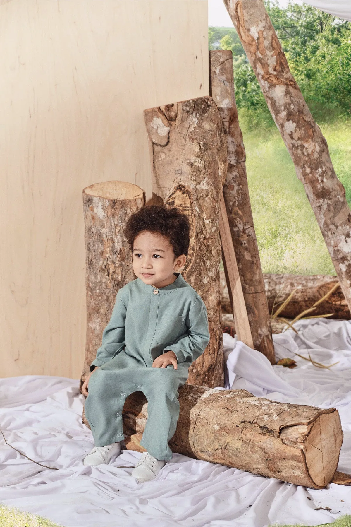 The Balik Babies Baju Melayu Jumpsuit - Vegan Green