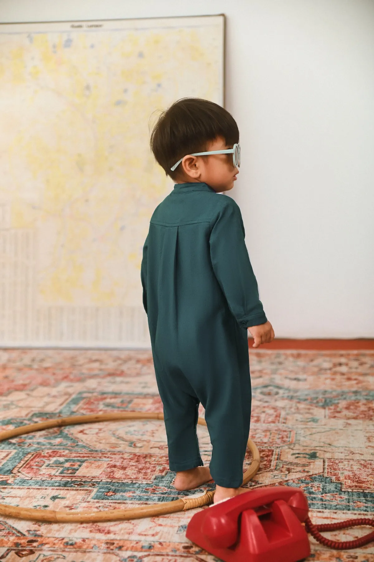 The Dulu Kita Babies Baju Melayu Jumpsuit - Emerald Green