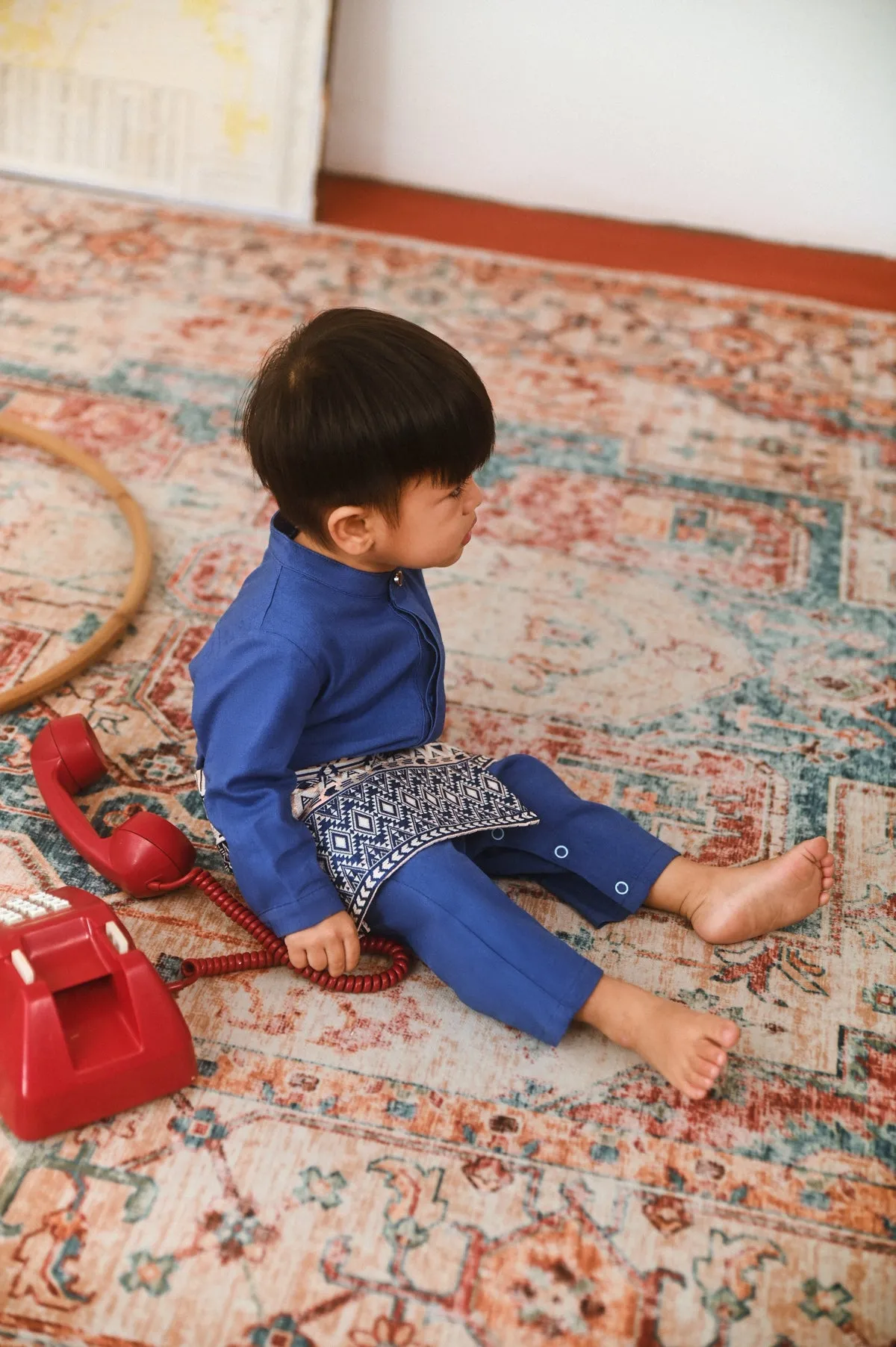 The Dulu Kita Babies Baju Melayu Jumpsuit - Steel Blue
