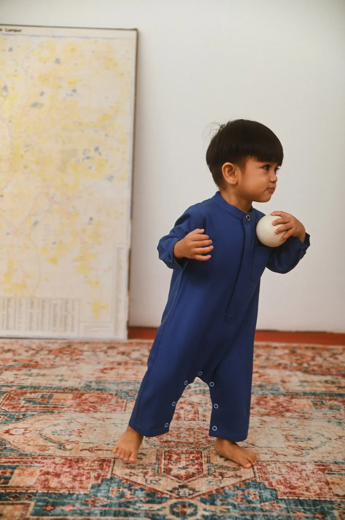 The Dulu Kita Babies Baju Melayu Jumpsuit - Steel Blue