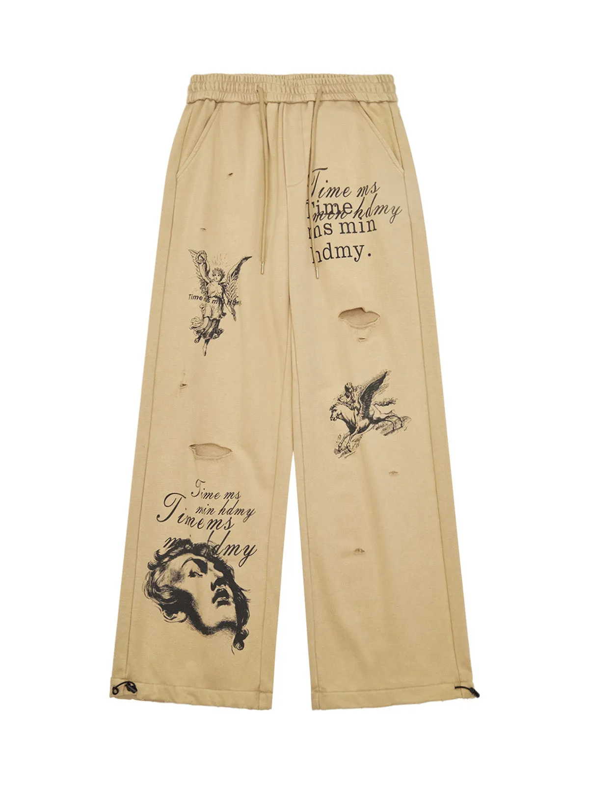 Thesupermade Cut Hole Angel Drawing Letter Pants