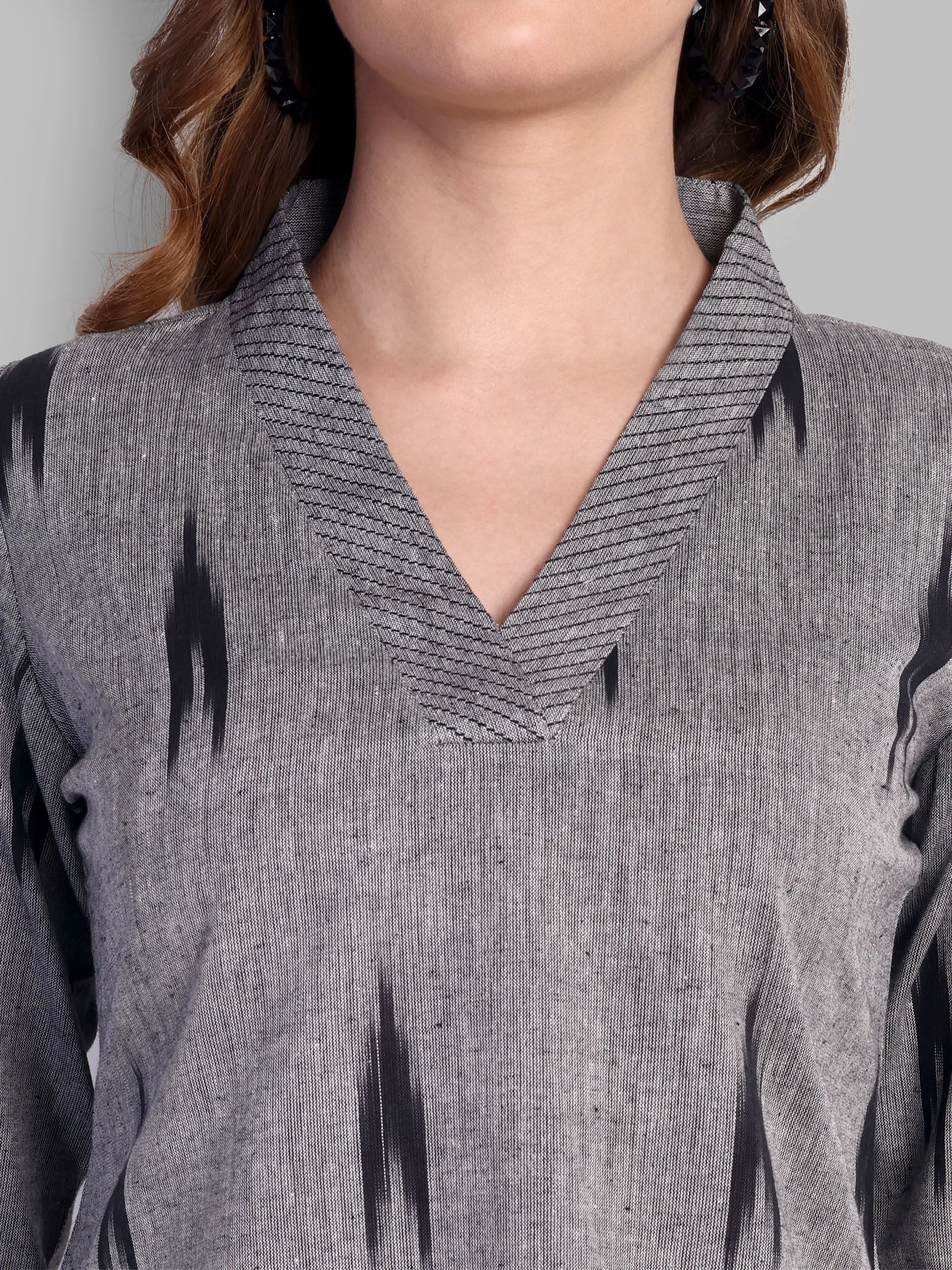 V Neck Ikkat Short Kurta