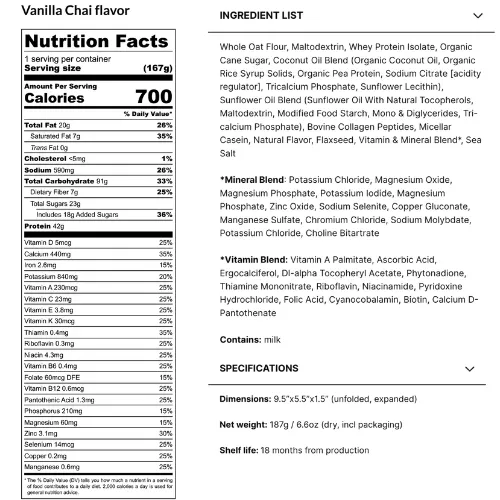Vanilla Chai Complete Powder Meal by RecPak