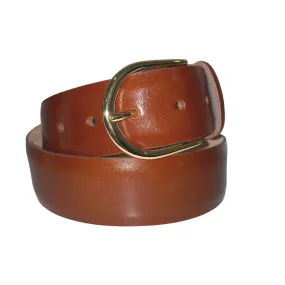 Wide Glazed Calf Belt with Gold Buckle (Amber)