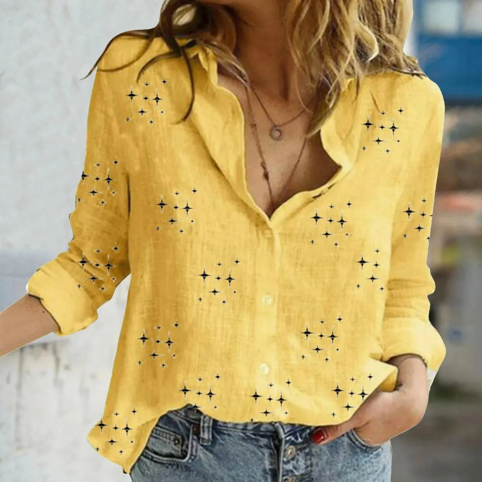 Womens Shirts Long Sleeve Office Tops Linen Casual V Neck Blouse With Button Ladies Fitted Sports Breath Shirts For Women
